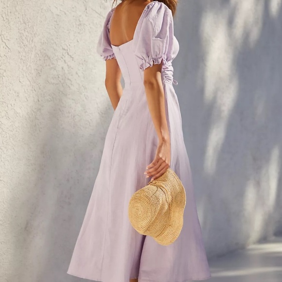 Charlie Holiday Womens purple linen cotton puff sleeve cut out midi dress 8 - Picture 2 of 10